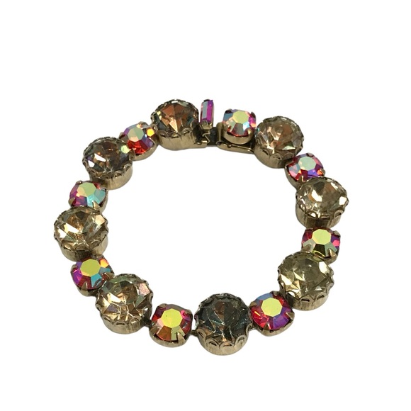 Regency Vintage Crystal Rhinestone Tennis Bracelet Carnival Glass Black Tones - Picture 2 of 8